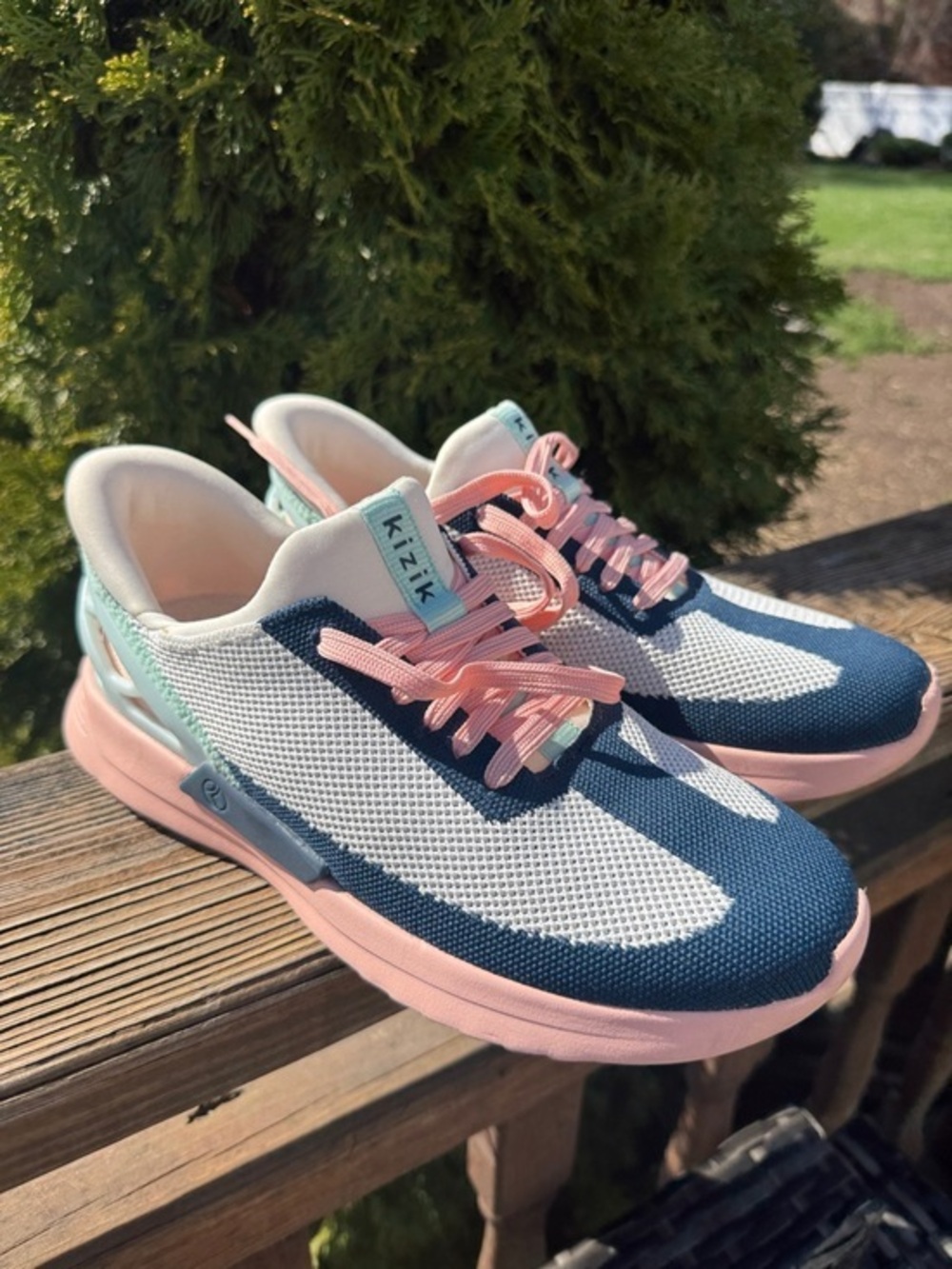 Kizik Navy, White & Pink Mesh Sneakers 7.5